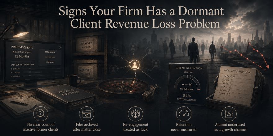 Signs of law firm dormant client revenue loss — warning signals when inactive clients and referral sources go untracked